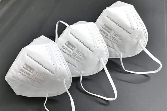 Weißer nichtgewebter respirator-Maske EU-Wegwerfstandard der Gesichtsmaske-FFP3 NR Partikelohne Ventil, mit Prägungsdruck