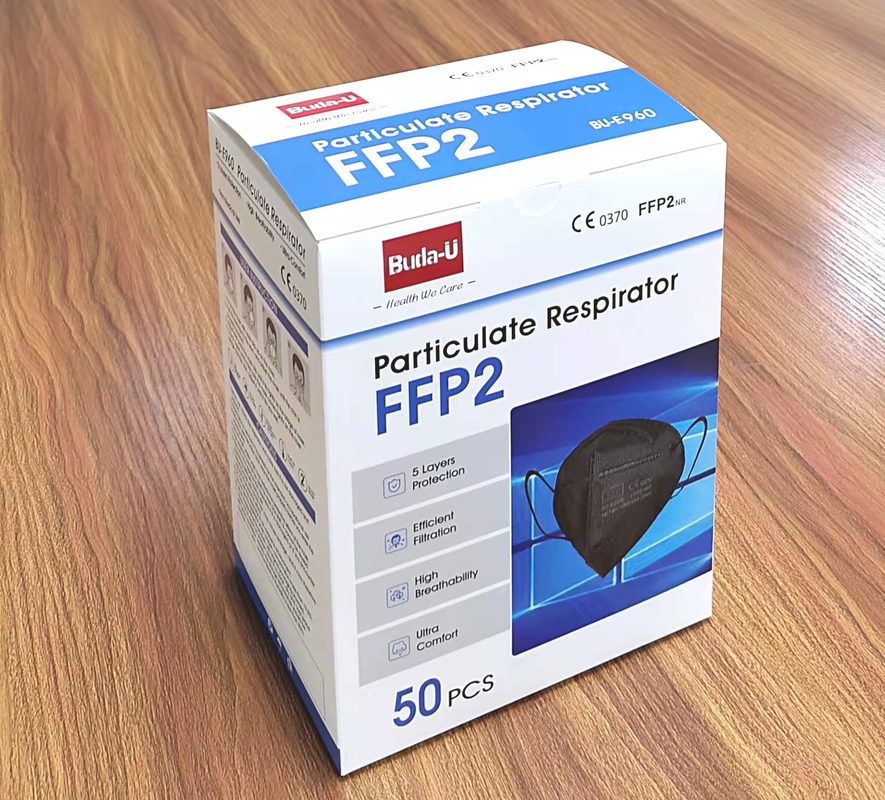 Schwarze FFP2 Gesichtsmaske, Partikelmaske des respirator-FFP2, FFP2 mit CER Bescheinigungs-nicht gesponnener Schutzmaske