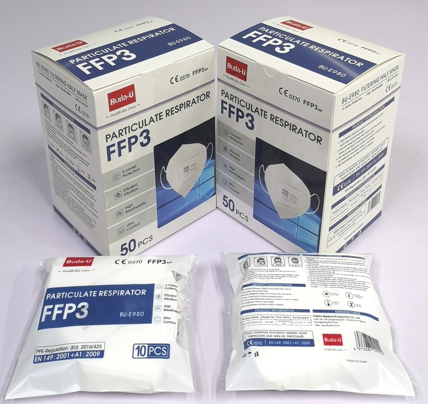 5 der weißen FFP3 Schichten Atemschutzmaske-, Entstörungshalbmaske FFP3 ohne Ventil