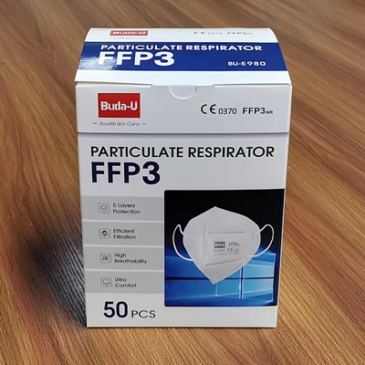 Weiße FFP3 Gesichtsmaske-Partikelrespirator-Maske kein Ventil, Breathable, weiches und bequemes Earloops
