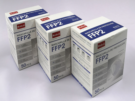 Spanische FFP2 Gesichtsmaske, Masken-Respirator FFP2 CER 0370 im spanischen verpackenden Kasten, Schutzmaske FFP2 in Spanien