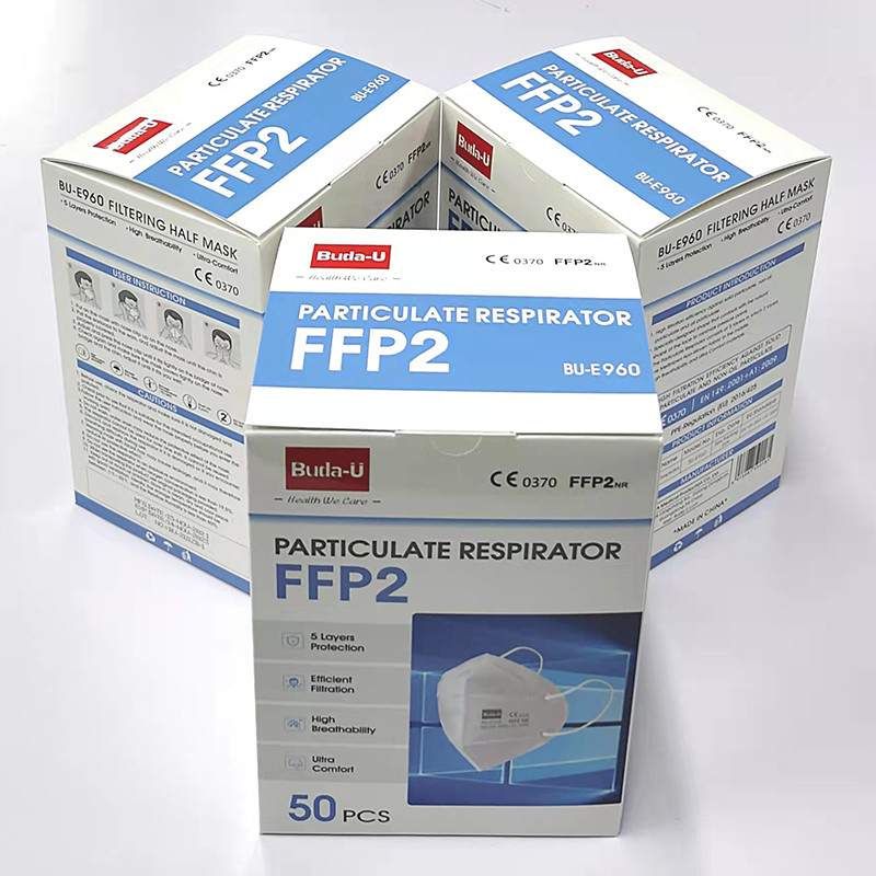 Gesichtsmaske-Respirator Buda-U FFP2, CE0370, EVP-Regelung (EU) 2016/425, Schwarzweiss-FFP2 Entstörungshalbmaske, FDA