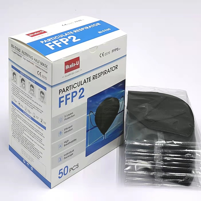 Faltbare schützende FFP2 Gesichtsmaske, nichtgewebtes Gewebe und Meltblown-Gewebe, schwarze Oberfläche u. Weiß für das Zeichnen von Schicht